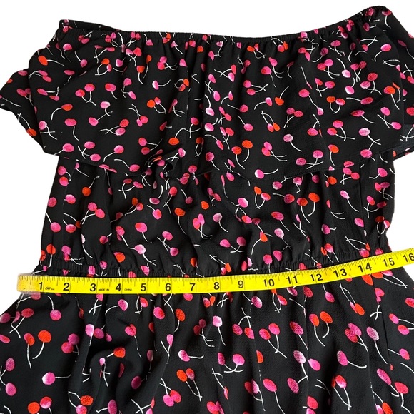Dress Black w/ Red Cherries Flounce Top Elastic Waist Size M like … - Picture 8 of 11